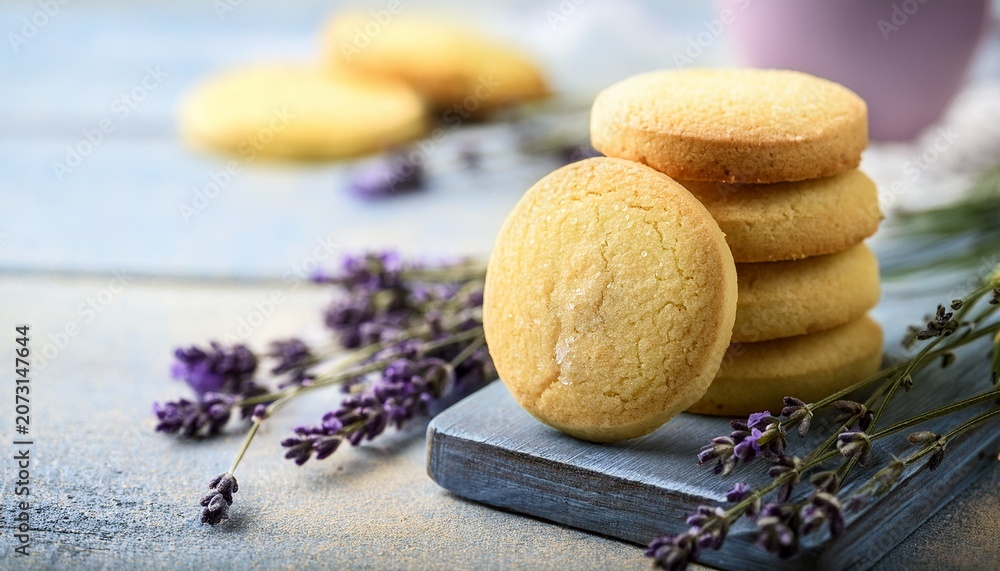 Fototapeta premium close up of lavender lemon shortbread cookies
