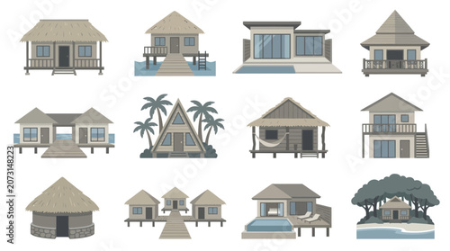 Tableau sur toile Collection of various hut houses.