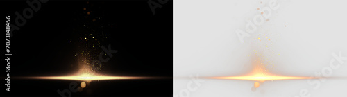 Tableau sur toile Bright light shines on a plain background with dust and particles rising from th