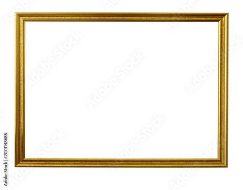 Fotografie Golden rectangular empty picture frame transparent background