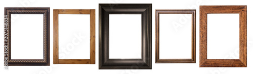 Collection of five wood frames with transparent background