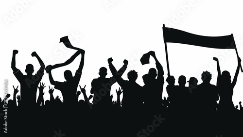Φωτογραφία A black silhouette of an energetic crowd of people with raised arms against a wh
