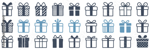 Bild auf Leinwand Gift box line icon vector illustration showing wrapped present symbol, festive c
