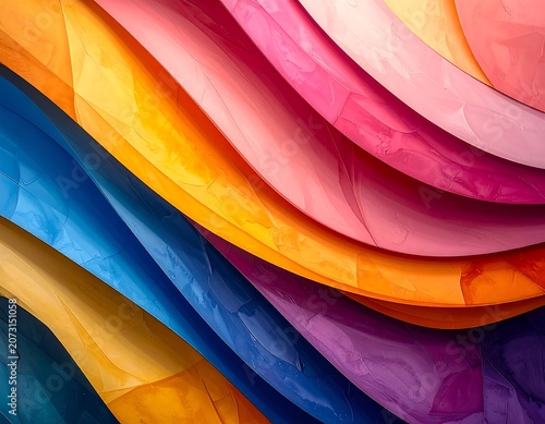Vibrant colorful abstract layered shapes art.