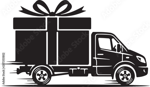 Billede på lærred Expedited gift delivery service on wheels, a speedy silhouette of a truck carryi