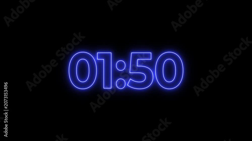 2 Minutes countdown timer with black background. 4K UHD countdown animation. Digital clock timer 2 to 0. no Sound. , 2:00 minutes displays a timer counting down minutes and seconds