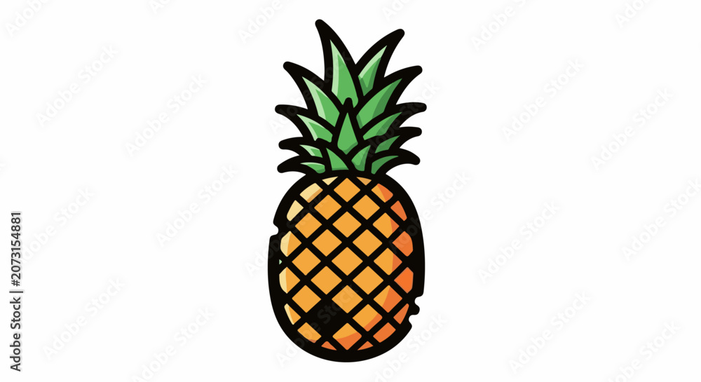 Obraz premium A colorful illustration of a pineapple with green leaves and a yellow-orange body