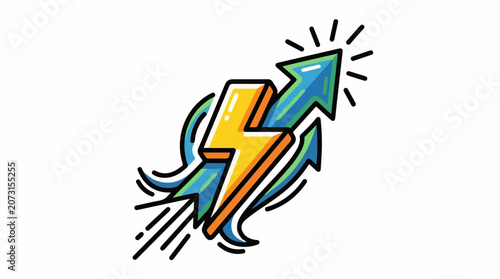 A stylized illustration of a lightning bolt and an arrow merging into one another