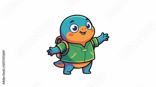 Colorful cartoon dinosaur wearing green jacket