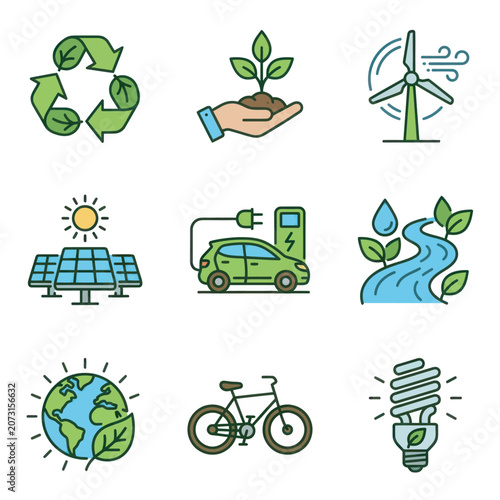 Eco friendly icons on white background.