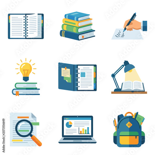 Education icons on white background.