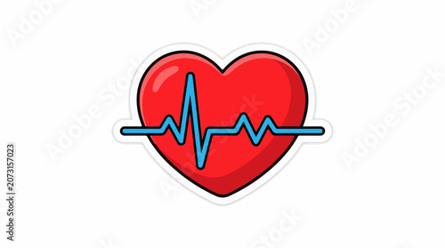 A red heart with a blue electrocardiogram line through it