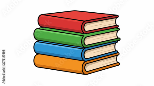 A stack of five colorful books with thick covers and beige pages