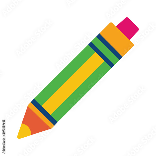 Crayon vector icon illustration for creative school projects, isolated on a white background with flat design style.
