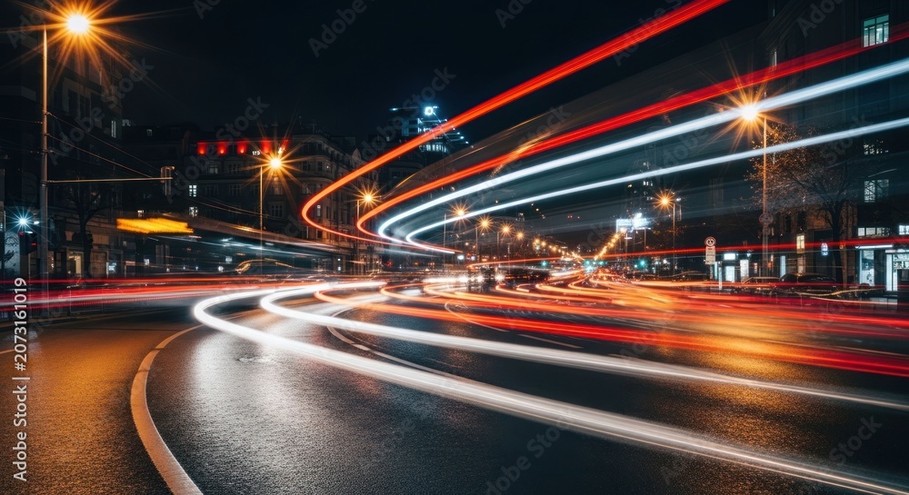 Fototapeta premium Abstract Light Trails on City Street at Night.