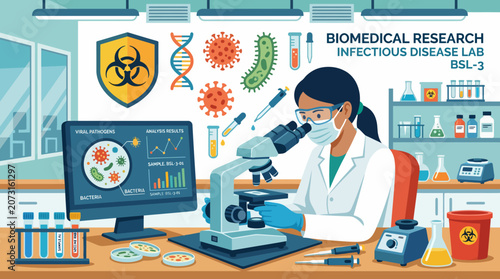 Foto Scientist working in biomedical research laboratory.