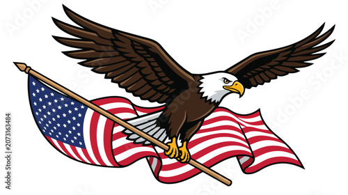 Patriotic Eagle Carrying Large American Flag Mascot Vector