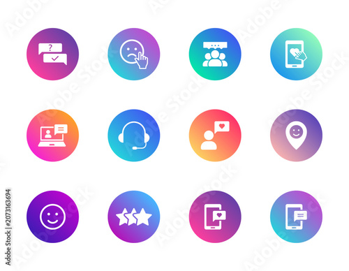 Customer support icons set. Gradient round vector pictograms for feedback, communication, and user interaction.