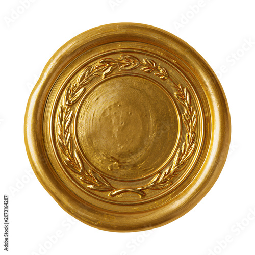 Golden wax seal isolated object