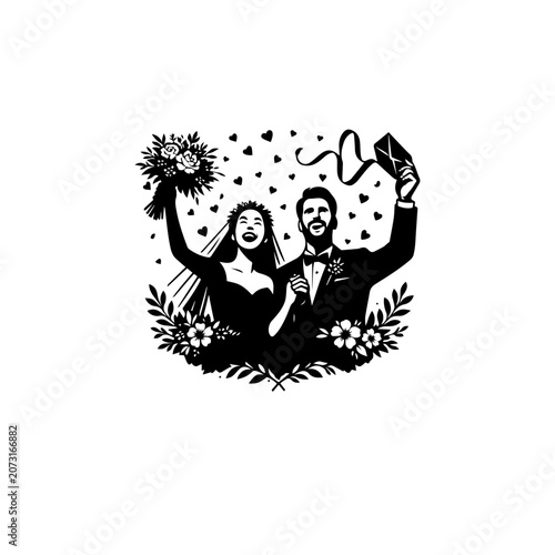 Wedding Couple Celebration Silhouette Vector Design