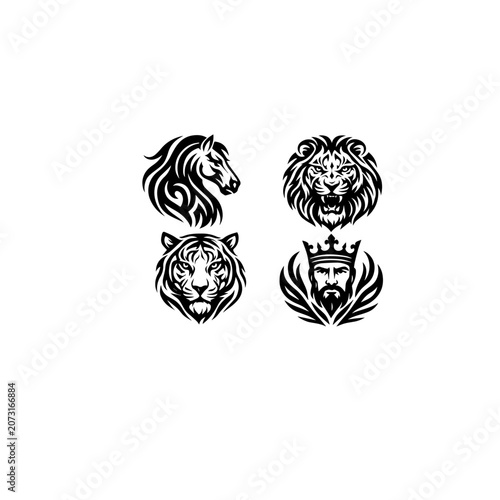 Lion Head Mascot Logo Set Vector Illustration
