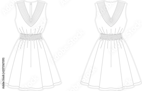 Fotografía Women sleeveless V neck mini dress technical flat sketch vector illustration wit