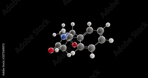 Phenylpiracetam molecule, rotating 3D model of central nervous system stimulant, looped video on a black background
