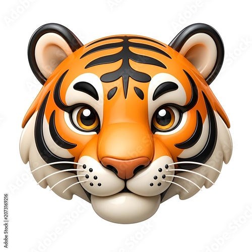 Cartoon tiger face 3 d render orange black stripes isolated