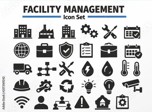 Facility Management Icons Set for Building Operations Maintenance and Property Services
