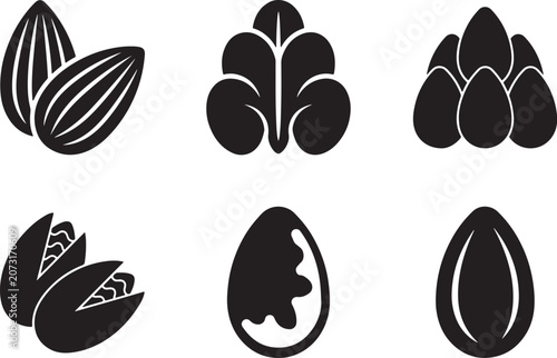 Organic nuts seeds and healthy vegan food solid icon set