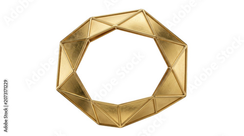 Geometric gold polygon sculpture with sharp angles against a pale backdrop during studio lighting for luxury branding Isolated on transparent background