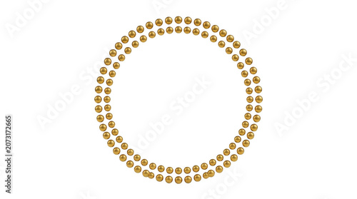 Golden bead chain forming a circle with a central void for text during studio lighting isolated on transparent background