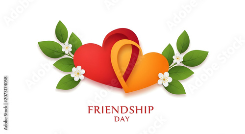 Paper cutout heart shapes with green leaves for friendship day, friendship