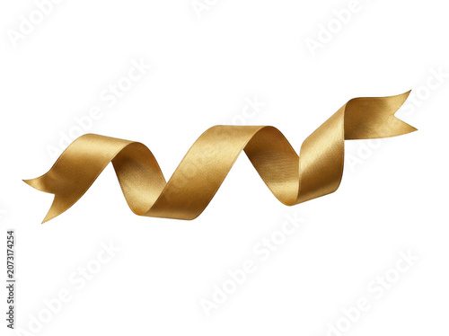 Golden ribbon flowing elegantly in studio light against a clean backdrop for celebration and awards Isolated on transparent background
