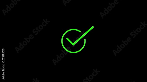 Green check mark icon on black background isolated on white background