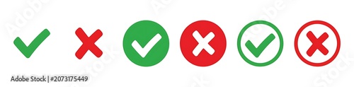 Green and red check mark and cross icons isolated on white background