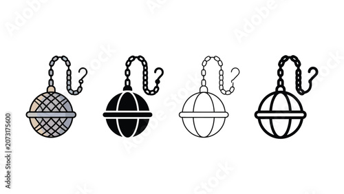 Quadro su tela Four different black and white wrecking ball icons with chains  isolated on whit