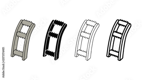 Cuadro en lienzo Four different colored illustrations of metal tracks or rails with jagged edges