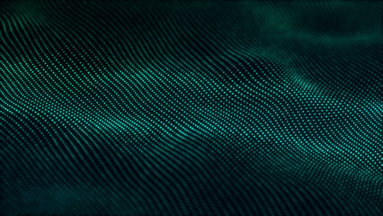 Teal dotted wave field flows across a dark background, creating a clean data landscape for artificial intelligence, analytics, technology, science, and digital networks.