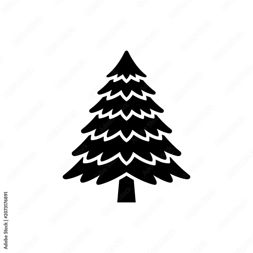 Obraz premium Evergreen pine tree silhouette icon isolated on white background representing winter forest nature and christmas holiday season decoration simple minimalist black symbol for outdoor designs.