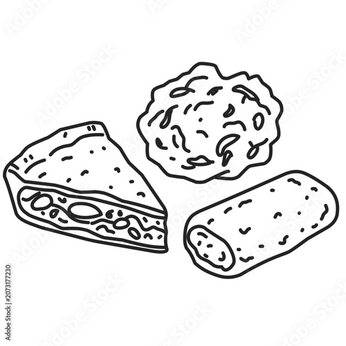Handdrawn Illustration of Savory Pastries