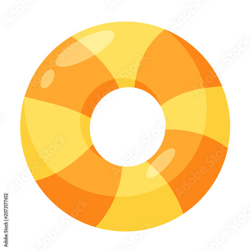 Cute Orange Yellow Swim Ring Cartoon Icon with Glossy Inflatable Pool Float