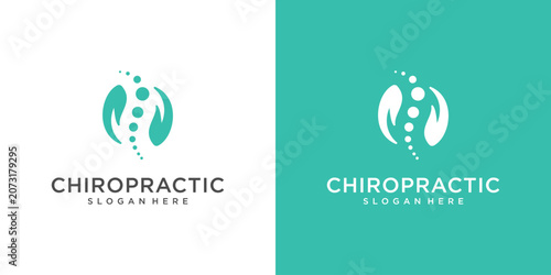 Chiropractic logo design with spine and leaves for health.