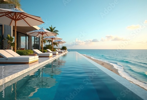 Infinity Pool Edge Overlooking Ocean Serenity Stunning West Facing Outdoor Villa Dreamscape