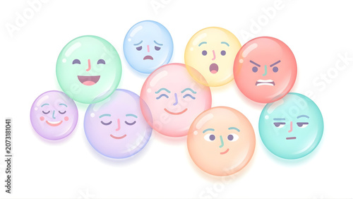 Colorful emoticon faces, pastel emojis, smiling icons, vector expressions world Emoji  day
