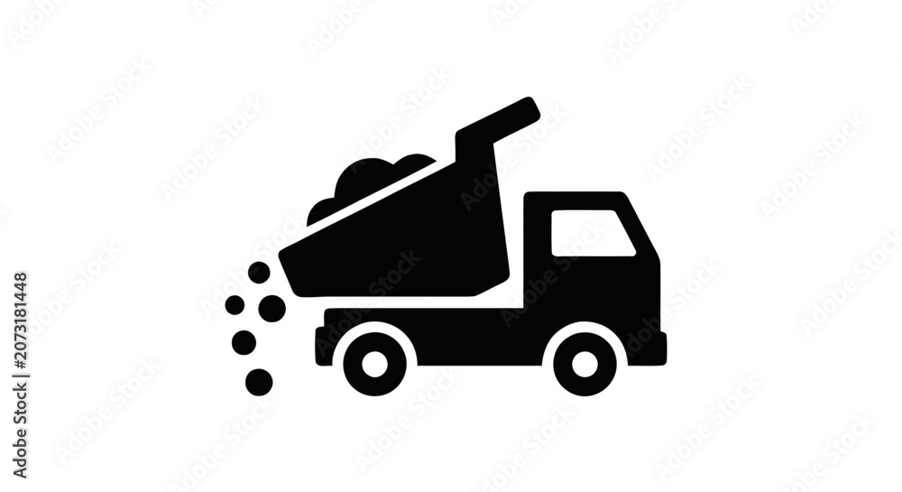 Fototapeta premium Vector illustration of dump truck icon, construction vehicle unloading cargo on a transparent background