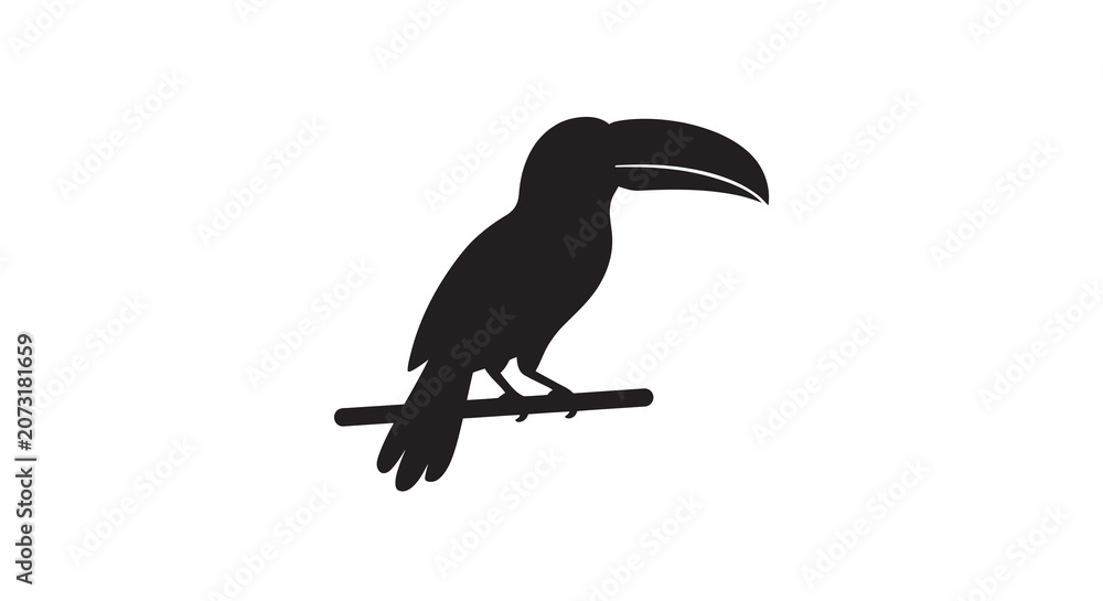 Fototapeta premium Toucan Silhouette On Branch Black And White Graphic