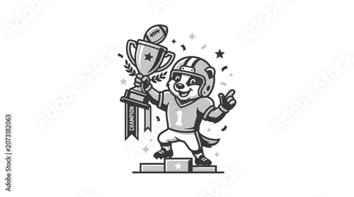 Tableau sur toile Happy child holding trophy cup high.