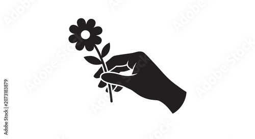 Bild auf Leinwand Hand Holding Flower Silhouette On White Background