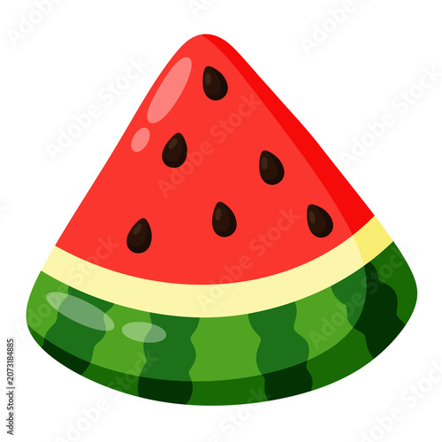 Cute Watermelon Slice Cartoon Icon with Glossy Summer Fruit Design